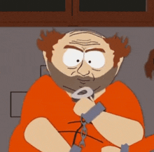 a cartoon character from south park is chained to a wall