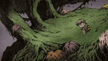 a cartoon drawing of a boy sitting in a tree