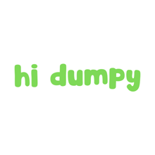 the word hi dumpy is written in green letters on a white background