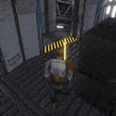 a man in a video game is holding a yellow light saber