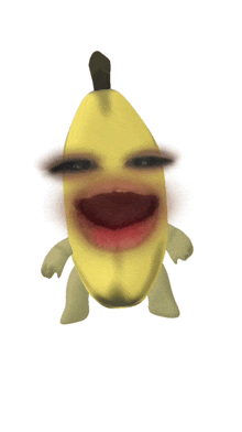 a stuffed banana with a big mouth and a black top