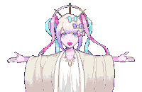 a pixel art drawing of a girl with a white robe