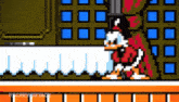 a pixel art of donald duck holding a sword
