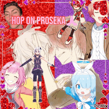 a collage of anime characters with the words hop on proseka on top