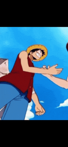 monkey d luffy from one piece is shaking hands with a person