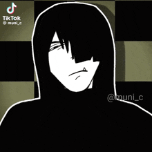 a black and white drawing of a person in a hoodie with a smile on their face .
