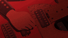a close up of a girl in a red light