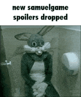 a person dressed in a bunny costume is sitting on a toilet