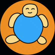 a cartoon of a turtle with its eyes closed in an orange circle