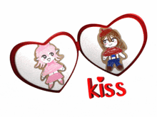 a drawing of a girl and a boy with the word kiss underneath