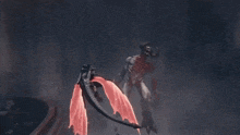 a statue of a monster is being attacked by a robot