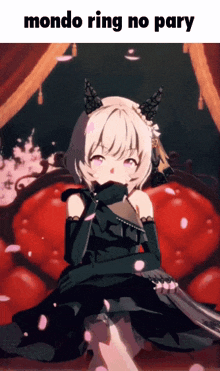 mondo ring no pary is written on a picture of a girl in a black dress