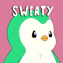 a cartoon of a sweaty penguin with the word sweaty written on it