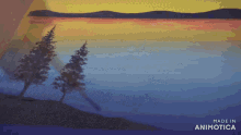 a painting of a lake with the words made in animotica