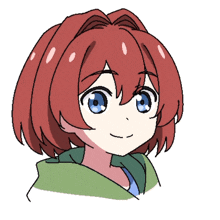 a cartoon girl with red hair and blue eyes