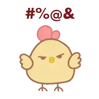 a chicken with an angry look on its face and the letters # % @ & above it