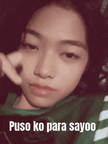a close up of a woman 's face with the words " puso ko para sayoo " below her