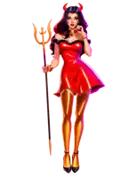 a woman in a devil costume holding a trident