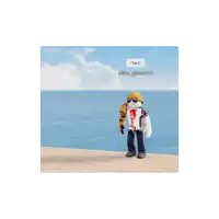 a roblox character is standing on a beach and says fart