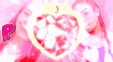a pink background with a heart and a letter p on it