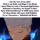 a picture of a man with the words " i am the core of my labor " on it