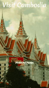 a poster for visit cambodia with a picture of a building