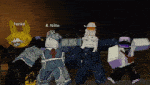 a group of roblox characters are standing next to each other with the names frankel and sunfilns visible