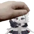 a person is petting a stuffed animal with a sword .