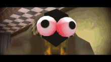 a cartoon character with big eyes and a black head