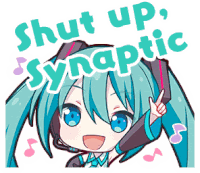 a sticker of hatsune miku with the words shut up synoptic on it