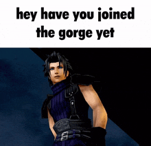 a picture of a video game character with the words hey have you joined the gorge yet