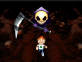 a video game called running fred shows a grim reaper holding a scythe