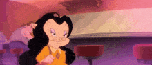a cartoon character is standing in a diner and looking at the camera