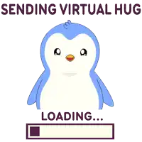 a penguin is hugging another penguin with the words sending virtual hug hug sent