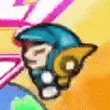 a close up of a cartoon character 's head with a helmet and headphones .