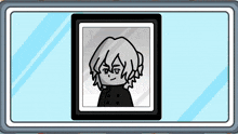 a black and white drawing of a person 's face in a frame