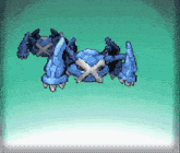 a pixel art of a blue and white monster with a cross on its chest