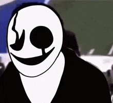 a black and white cartoon character with a big smile on his face .