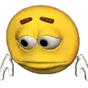 a yellow smiley face with a sad look on its face and arms .