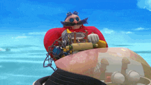 a cartoon character with a mustache and goggles is sitting on a motorcycle