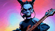a cartoon drawing of a woman playing a guitar