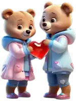 a boy and a girl teddy bear holding a heart