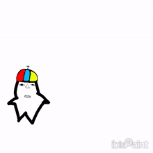 a drawing of a person laying on their back with a colorful hat on their head .