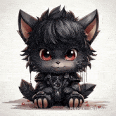 a drawing of a black furry animal with red eyes and the words minimax on the bottom right