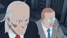 a cartoon drawing of two men in suits and ties