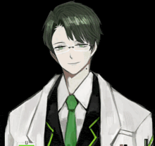 a man with green hair and glasses is wearing a name tag that says u
