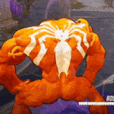 the back of a cartoon character with a spider on it