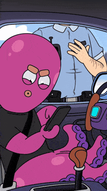 a cartoon of an octopus looking at a cell phone