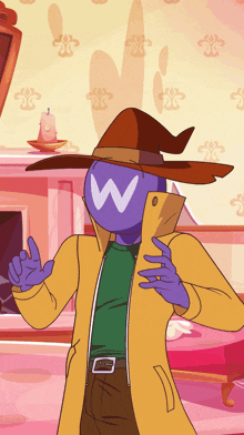 a cartoon character with a w on his face and a hat