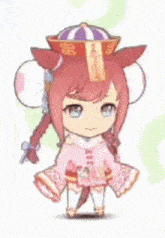 a cartoon of a girl wearing a pink dress and a hat .